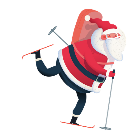 Weihnachtsmann beim Skifahren  Illustration