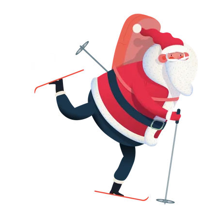 Weihnachtsmann beim Skifahren  Illustration