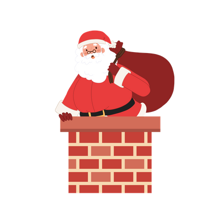 Der Weihnachtsmann betritt das Haus durch den Schornstein  Illustration