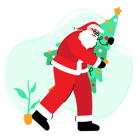 Der Weihnachtsmann bringt den Weihnachtsbaum  Illustration