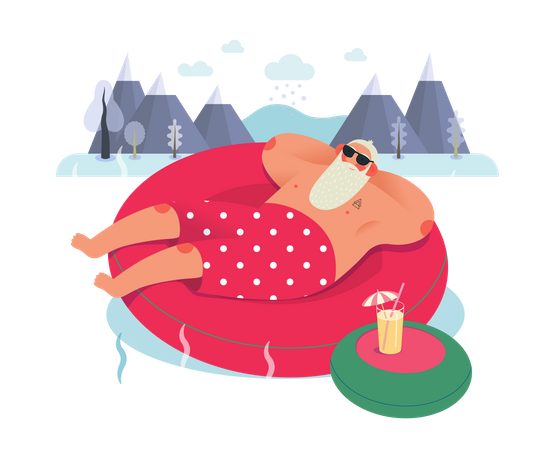 Weihnachtsmann entspannt im Schwimmbad  Illustration