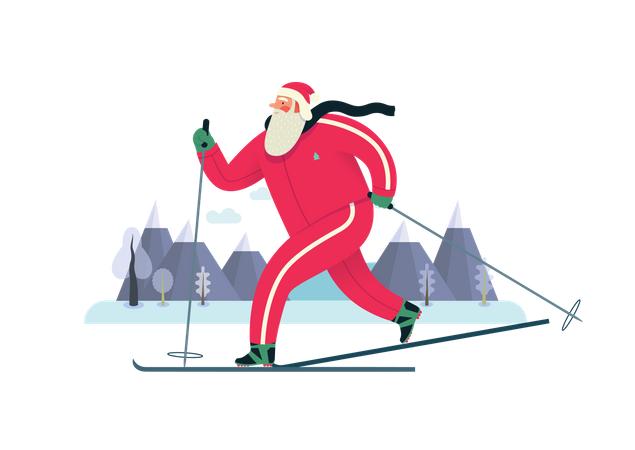 Der Weihnachtsmann genießt Skifahren  Illustration