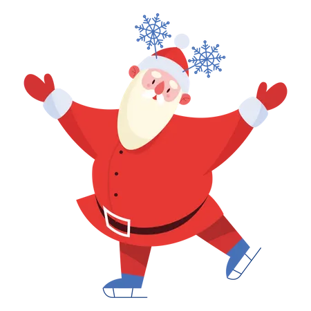 Der Weihnachtsmann genießt das Schlittschuhlaufen  Illustration