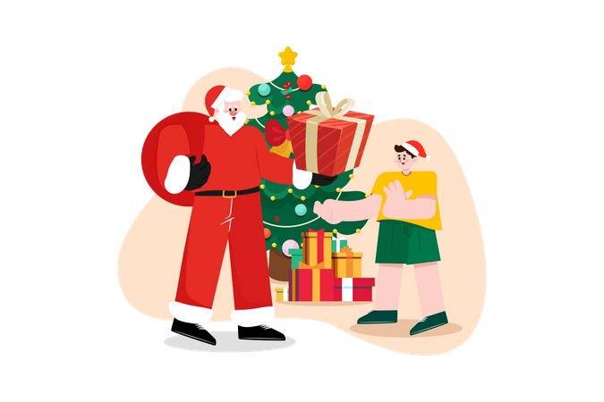 Weihnachtsmann der jungen weihnachtsgeschenke gibt  Illustration