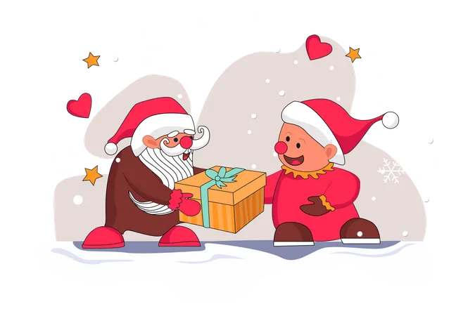 Der Weihnachtsmann gibt einem kleinen Kind ein Geschenk  Illustration