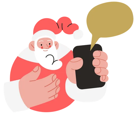 Der Weihnachtsmann hält ein Telefon mit einer Chat-Blase  Illustration