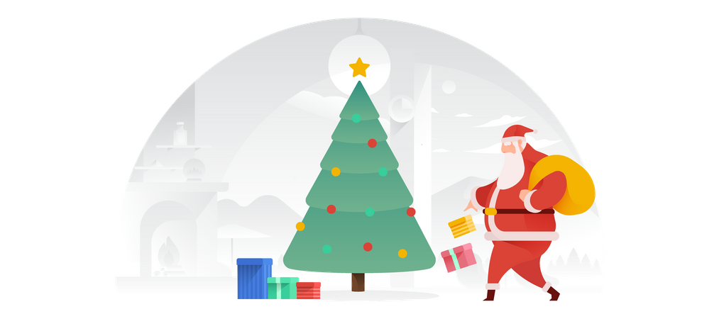 Weihnachtsmann legt Geschenke unter den Baum  Illustration