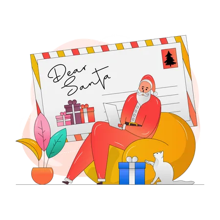Weihnachtsmann liest Briefe  Illustration