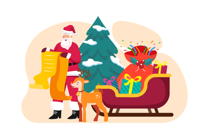 Weihnachtsmann liest Geschenkeliste  Illustration