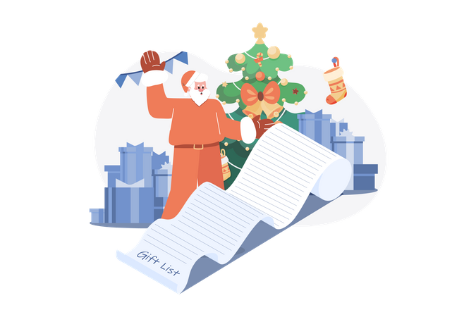 Weihnachtsmann liest Geschenkeliste  Illustration