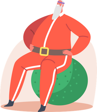 Der Weihnachtsmann macht Übungen auf einem Gymnastikball  Illustration