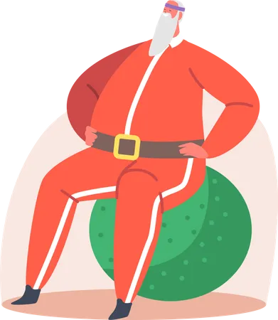 Der Weihnachtsmann macht Übungen auf einem Gymnastikball  Illustration