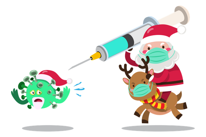 Weihnachtsmann mit Coronavirus-Impfstoff  Illustration