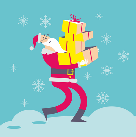 Weihnachtsmann mit Geschenkboxen  Illustration