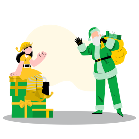 Weihnachtsmann mit Geschenktüte  Illustration