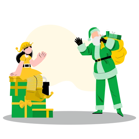 Weihnachtsmann mit Geschenktüte  Illustration