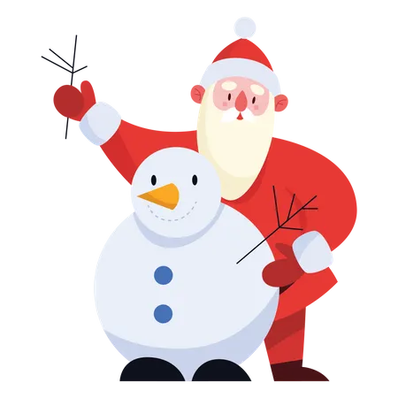 Weihnachtsmann mit Schneemann  Illustration