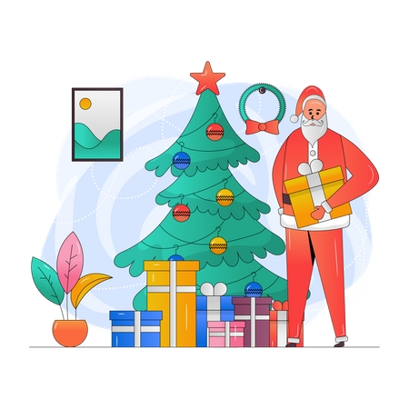 Weihnachtsmann mit Weihnachtsgeschenken  Illustration