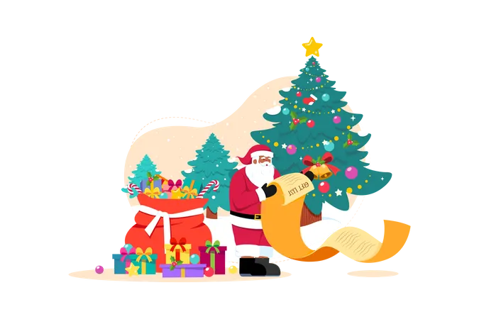 Weihnachtsmann mit Weihnachtsgeschenkliste  Illustration