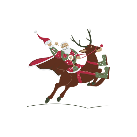 Weihnachtsmann reitet Rentier  Illustration