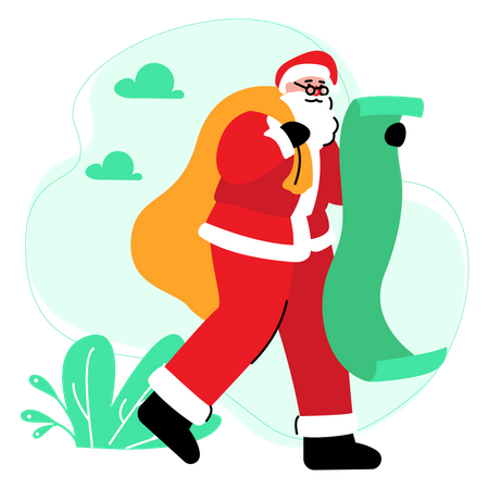 Der Weihnachtsmann schaut sich die Liste zur Verteilung der Geschenke an  Illustration