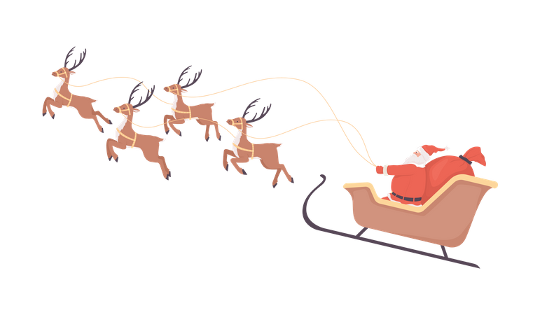 Weihnachtsmann Schlitten und Rentiere  Illustration