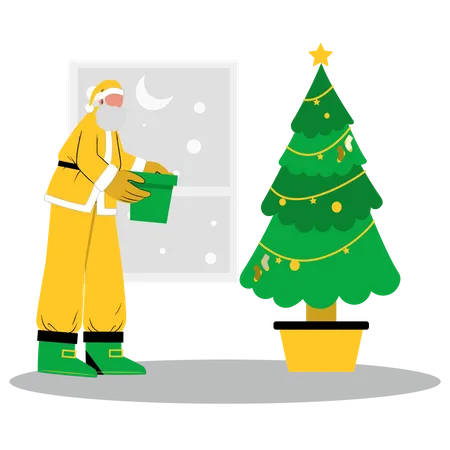 Weihnachtsmann schmückt Weihnachtsbaum  Illustration