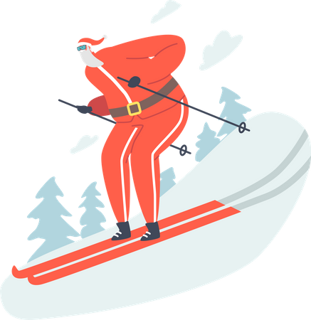 Weihnachtsmann-Skifahrer fährt in der Wintersaison bergab  Illustration