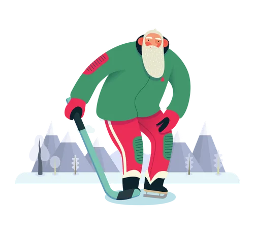 Weihnachtsmann spielt Eishockey  Illustration