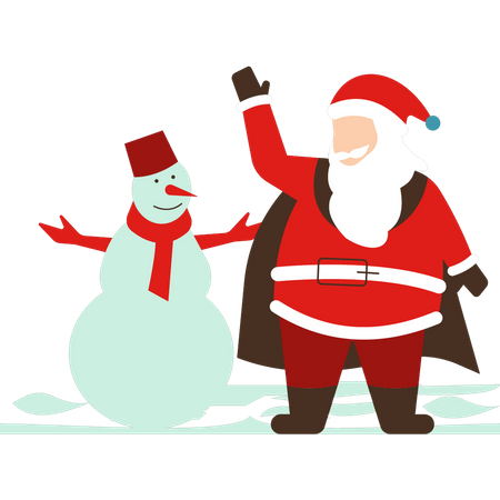 Santa steht mit Schneemann  Illustration