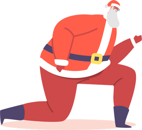 Weihnachtsmann tanzt auf einem Knie stehend  Illustration