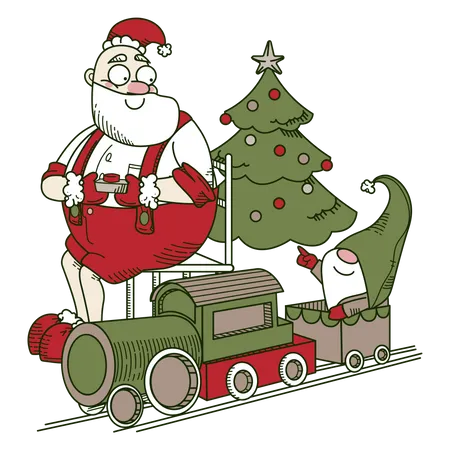 Der Weihnachtsmann und der Zug  Illustration