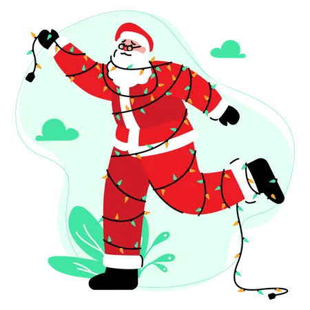 Weihnachtsmann Verheddert Sich Im Tumblr Lichterkabel Illustration