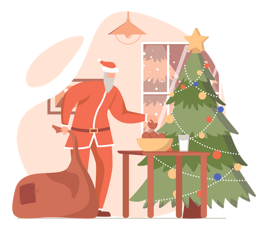 Der Weihnachtsmann verteilt Weihnachtsgeschenke  Illustration