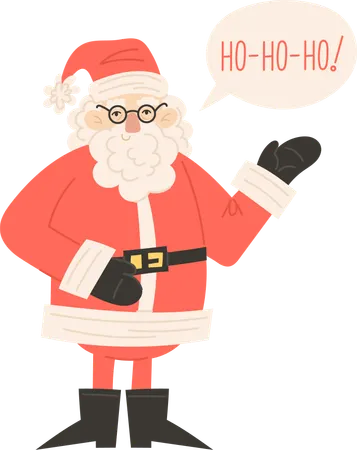 Der Weihnachtsmann winkt mit der Sprechblase „Ho Ho Ho“.  Illustration