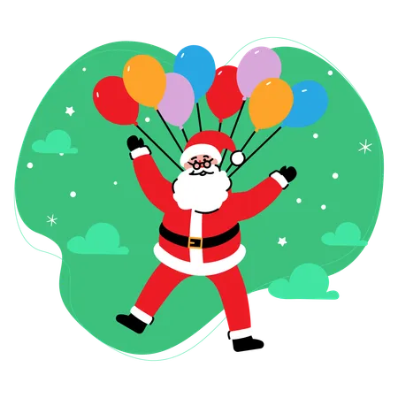 Santa mit Luftballons in die Luft gehoben  Illustration