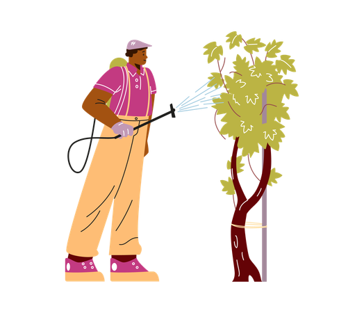 Weinbergarbeiter gießen Weinreben  Illustration