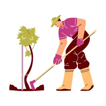 Weinbergarbeiter kümmert sich um den Boden  Illustration