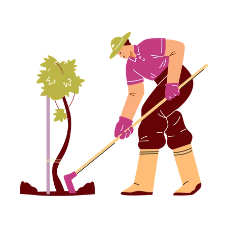 Weinbergarbeiter kümmert sich um den Boden  Illustration