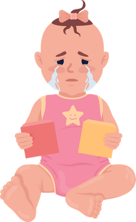 Weinendes Baby mit Bauklötzen  Illustration