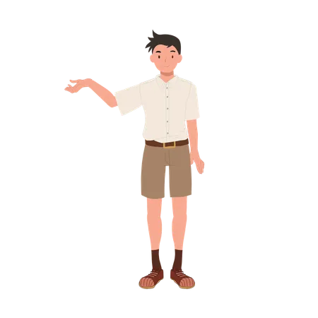Welcome Gesture By Thai Student In Uniform Illustration
