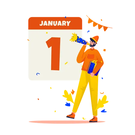 Welcome the first day of January  Illustration