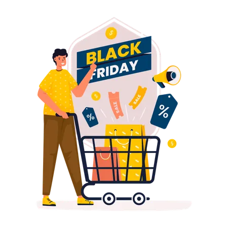 A Man Pointing On Black Friday Shopping Sale Promo Banner Illustration Illustration