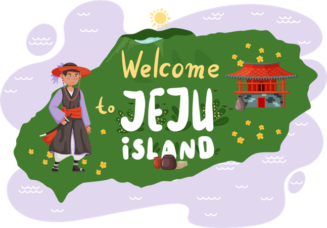 Welcome to Jeju in South Korea while traditional attraction  Illustration