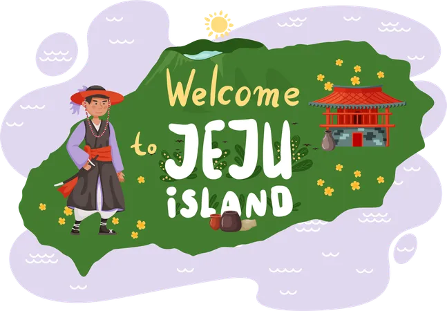 Welcome to Jeju in South Korea while traditional attraction  Illustration