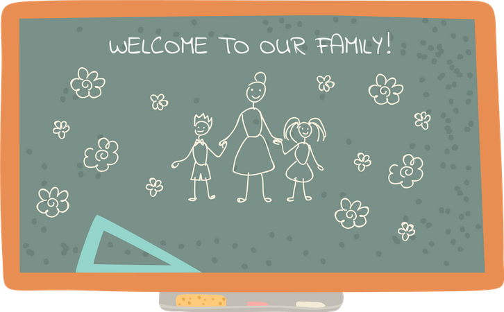 Welcome To Our Class Blackboard With Drawing  Illustration