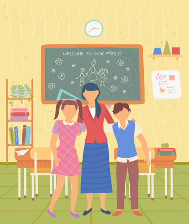 Welcome To School Teacher And Pupils In Classroom  Illustration