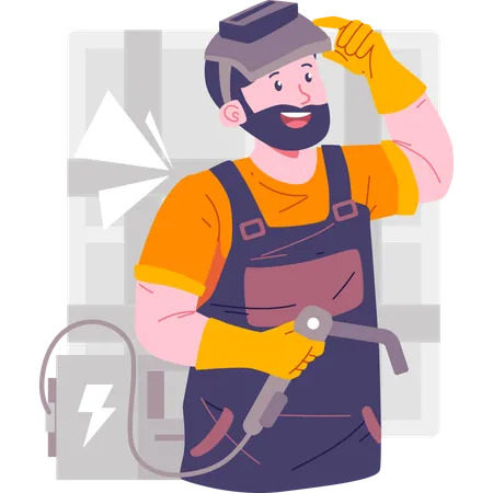 Welder smiling after completing work  Illustration