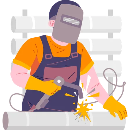Welder welding iron pipe  Illustration