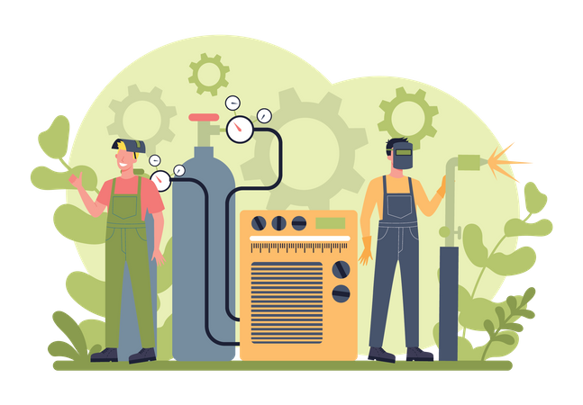 Welder with welding equipment  Illustration